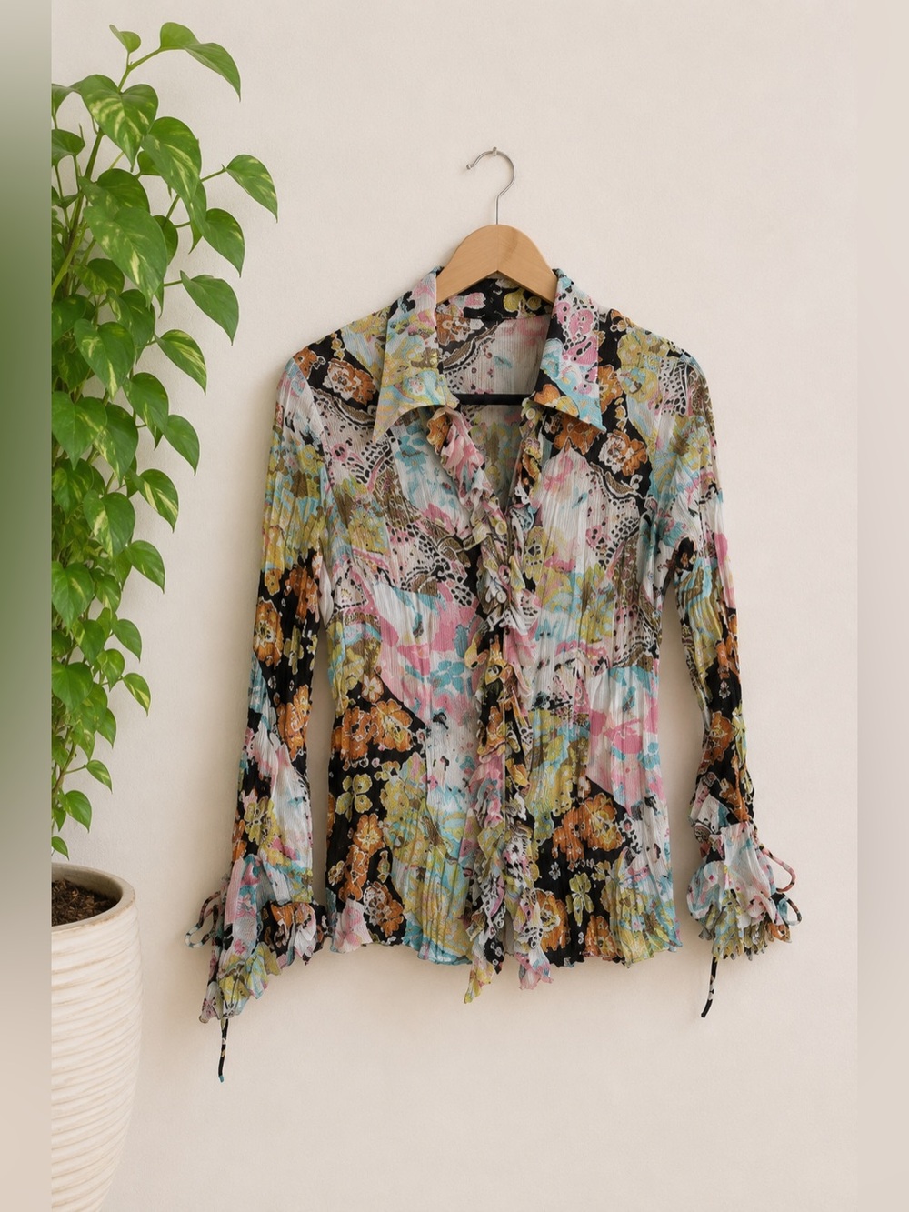 Violet & Claire Sheer Floral Blouse M Whimsigoth Fairycore Dopamine Dressing Top